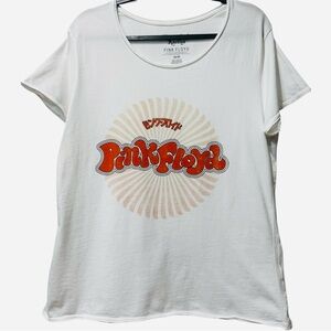 Recycled Karma Retro Pink Floyd Graphic White Off the Shoulder Tee Shirt Medium